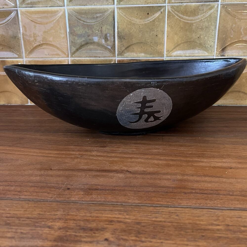 Black Ceramic Asian Serving Trinket Bowl 14.5"x8"x3.75"